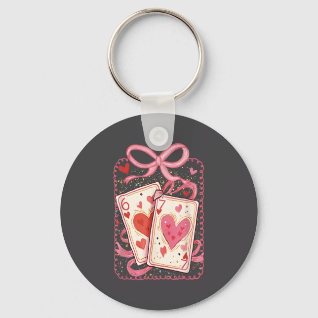 Preppy 6 7 Valentine Couple Love Hearts Playing Ca Keychain (Front)