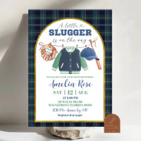  Preppy a little slugger baseball Baby Shower Invi