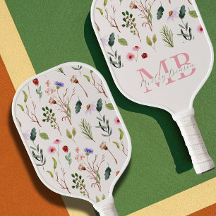 Preppy Aesthetic Retro Wildflowers Cute Monogram  Pickleball Paddle