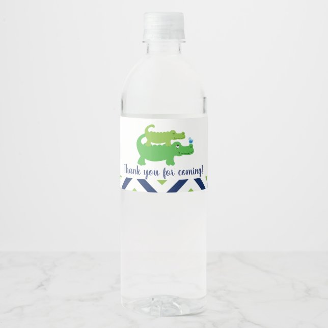 Preppy Alligator Baby Boy Water Bottle Étiquette (Devant)
