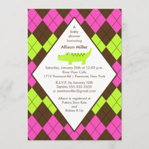 Preppy Alligator  Baby Shower Invitation Brown