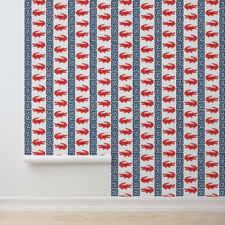 Preppy Alligator Greek Key Stripe - Navy & Red Wallpaper