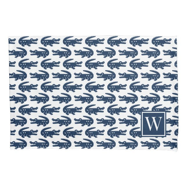 Preppy Alligator - Navy Monogram Pillowcase (Front)