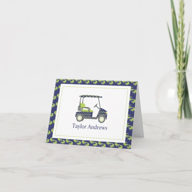 Preppy Alligators Palm Beach Golf Cart Thank You Card (Front)