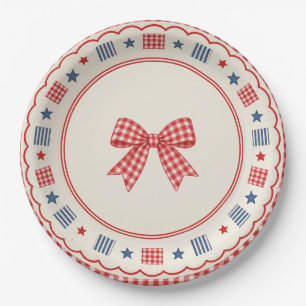 Preppy Americana Baby Shower Gingham Bow Pattern Paper Plate