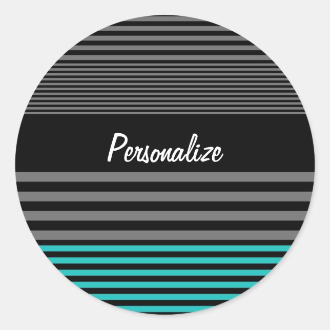 Preppy and Fresh Teal Stripes With Name Classic Round Sticker (Front)