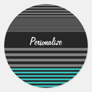 Preppy and Fresh Teal Stripes With Name Classic Round Sticker