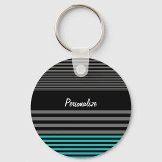 Preppy and Fresh Teal Stripes With Name Keychain