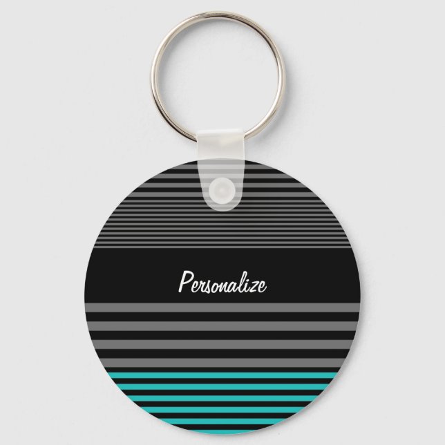 Preppy and Fresh Teal Stripes With Name Keychain (Front)