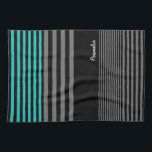 Preppy and Fresh Teal Stripes With Name Kitchen Towel<br><div class="desc">A preppy mens fashion towel with fresh teal and black stripes on the bottom and a trendy black and grey striped pattern on the rest of the case. Personalize by adding your name to this modern contemporary style towel or remove it for a clean,  simple look.</div>