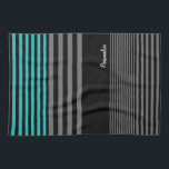 Preppy and Fresh Teal Stripes With Name Kitchen Towel<br><div class="desc">A preppy mens fashion towel with fresh teal and black stripes on the bottom and a trendy black and grey striped pattern on the rest of the case. Personalize by adding your name to this modern contemporary style towel or remove it for a clean,  simple look.</div>