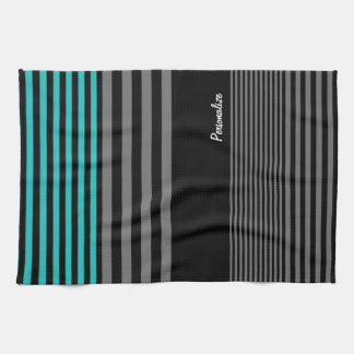 Preppy and Fresh Teal Stripes With Name Kitchen Towel