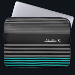 Preppy and Fresh Teal Stripes With Name Laptop Sleeve<br><div class="desc">A preppy mens fashion 13 inch laptop sleeve with fresh teal and black stripes on the bottom and a trendy black and grey striped pattern on the rest of the case. Personalize by adding your name to this modern contemporary style mobile device sleeve.</div>
