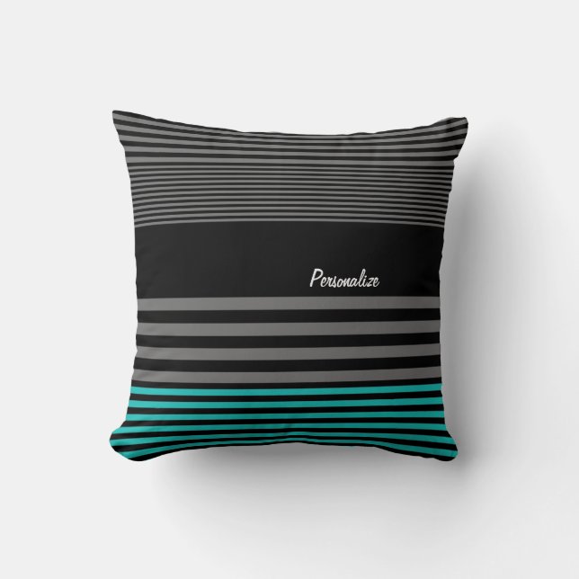 Preppy and Fresh Teal Stripes With Name Throw Pillow (Front)