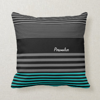 Preppy and Fresh Teal Stripes With Name Throw Pillow