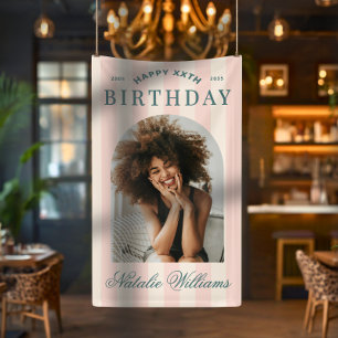 Preppy Any Age Birthday Party Welcome Photo Pink Banner