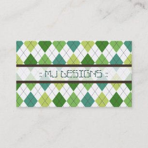 Preppy Argyle Diamond Pattern Business Card: green Business Card