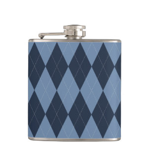 Preppy Argyle Navy & Blue Personalized Groomsmen Hip Flask