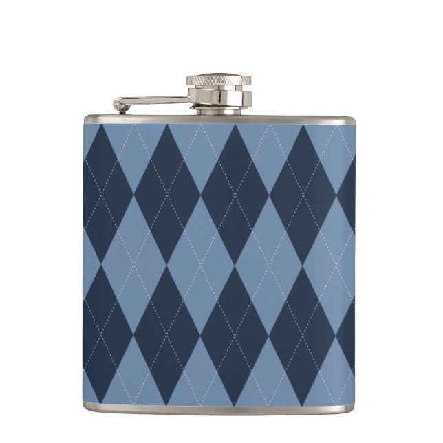 Preppy Argyle Navy & Blue Personalized Groomsmen Hip Flask (Front)