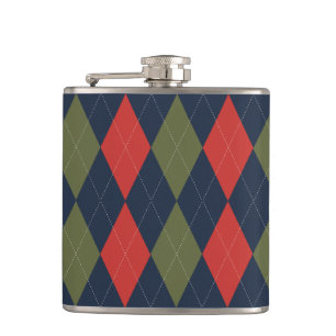 Preppy Argyle Navy Khaki Army Green Personalized Hip Flask