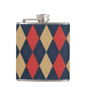 Preppy Argyle Navy Khaki khaki Personalized Hip Flask