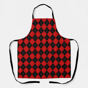Preppy Argyle Tartan Diamond Plaid Red Black Apron
