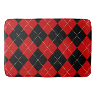 Preppy Argyle Tartan Diamond Plaid Red Black Bath Mat
