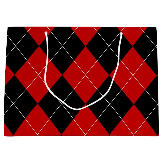 Preppy Argyle Tartan Diamond Plaid Red Black Large Gift Bag (Front)
