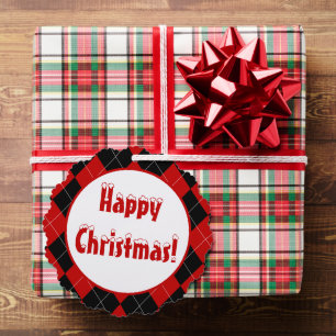 Preppy Argyle Tartan Diamond Plaid Red Black Ornament Card