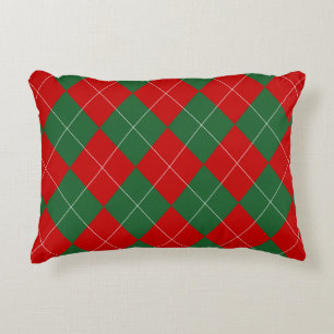 Preppy Argyle Tartan Diamond Plaid Red Green Accent Pillow