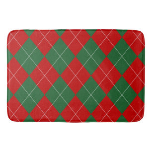 Preppy Argyle Tartan Diamond Plaid Red Green Bath Mat
