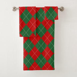 Preppy Argyle Tartan Diamond Plaid Red Green Bath Towel Set