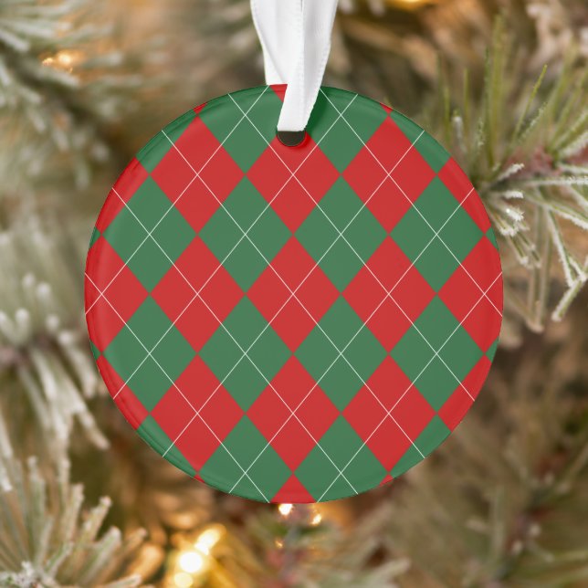Preppy Argyle Tartan Diamond Plaid Red Green Ornament (Tree)