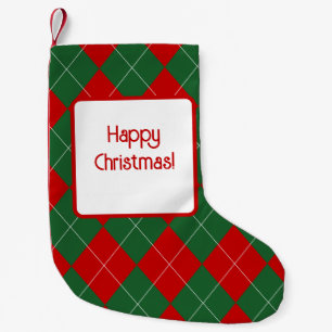 Preppy Argyle Tartan Diamond Plaid Red Green Small Christmas Stocking