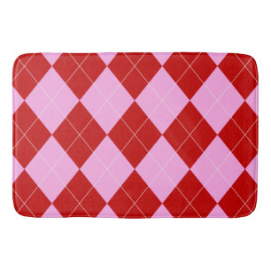 Preppy Argyle Tartan Diamond Plaid Red Pink Bath Mat