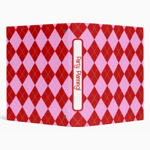 Preppy Argyle Tartan Diamond Plaid Red Pink Binder