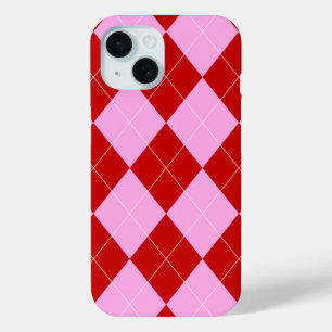 Preppy Argyle Tartan Diamond Plaid Red Pink iPhone 15 Case