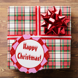 Preppy Argyle Tartan Diamond Plaid Red Pink Ornament Card