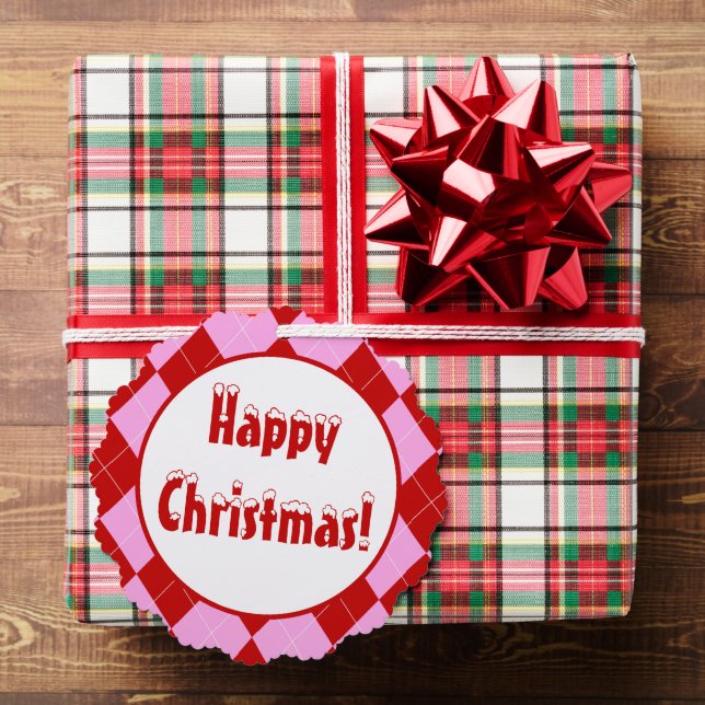 Preppy Argyle Tartan Diamond Plaid Red Pink Ornament Card (Insitu (Gift))