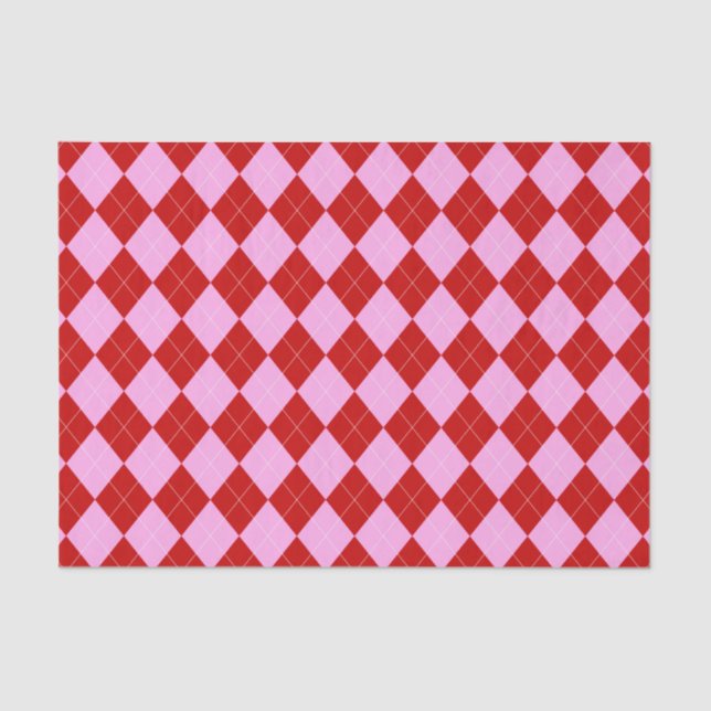 Preppy Argyle Tartan Diamond Plaid Red Pink Tissue Paper (Front)