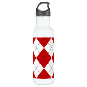Preppy Argyle Tartan Diamond Plaid Red White 710 Ml Water Bottle