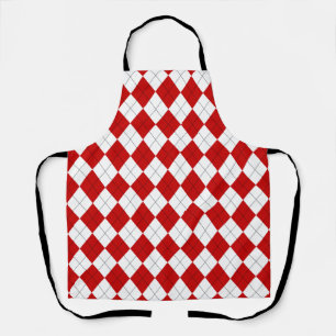 Preppy Argyle Tartan Diamond Plaid Red White Apron