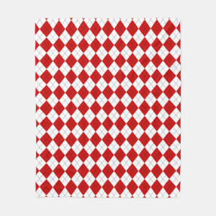 Preppy Argyle Tartan Diamond Plaid Red White Fleece Blanket