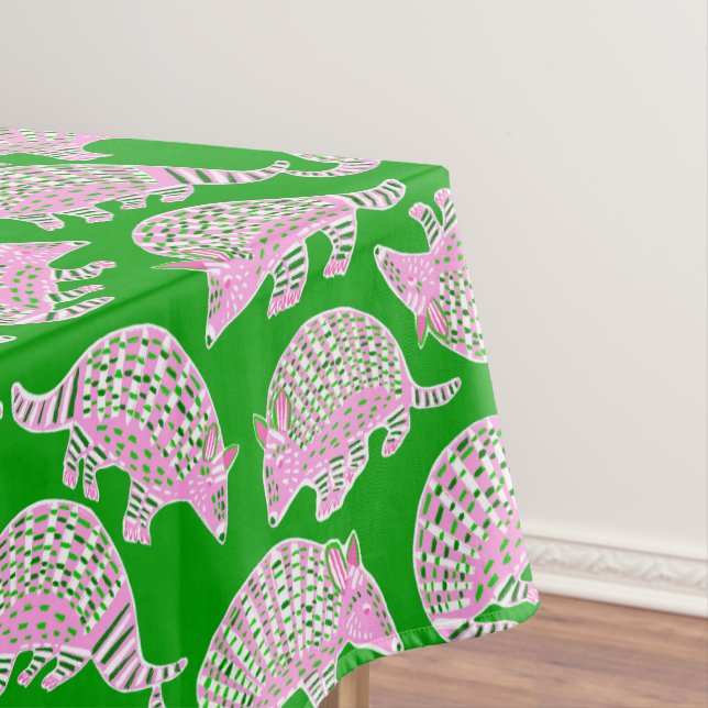 Preppy Armadillos Pink Green  Tablecloth (In Situ)