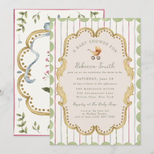 Preppy Baby Carriage Grandmillennial Baby Shower Invitation