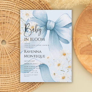 Preppy Baby in Bloom Blue Bow Daisy Baby Shower Invitation