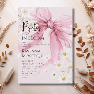 Preppy Baby in Bloom Blush Bow Daisy Baby Shower Invitation
