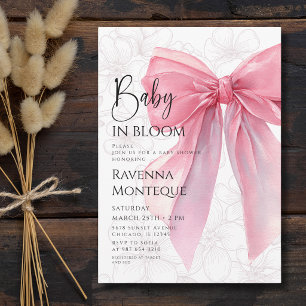 Preppy Baby in Bloom Blush Bow Floral Baby Shower Invitation