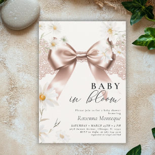 Preppy Baby in Bloom Daisy Gold Bow Baby Shower Invitation
