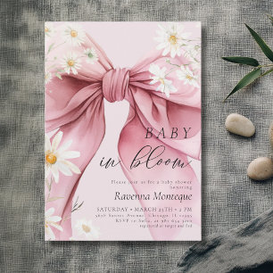 Preppy Baby in Bloom Daisy Pink Bow Baby Shower Invitation